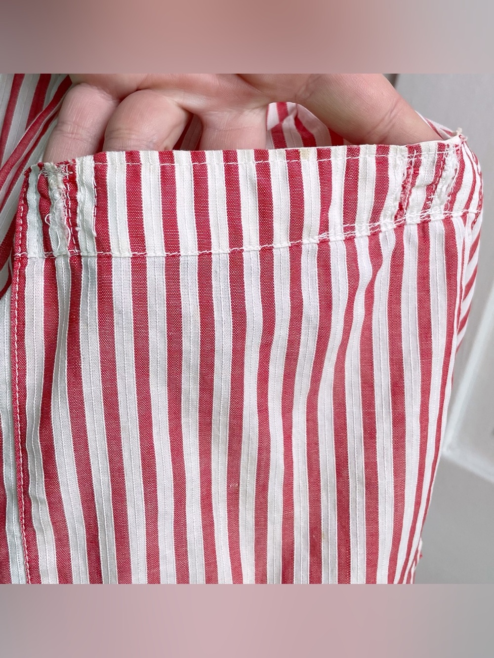 Vintage 50s/60s Candy Striper volunteer Striped White & Pink Pinafore Apron GSH - Picture 12 of 16